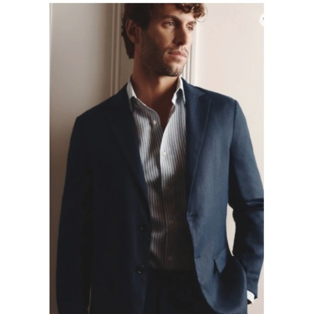 Quince Men 100% European Linen Blazer Large Navy Blue NWOT Pockets, lightweight
